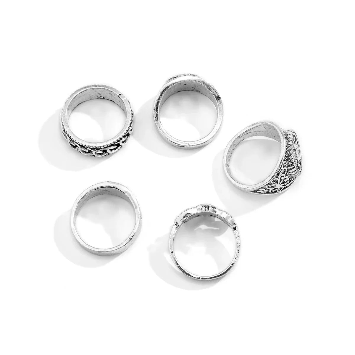 5Pcs/Set Goth Totem Horse Flame Antique Silver Color Rings for Men Unisex Punk Carved Knuckle Male Jewelry Accessories Steampunk Vera Lux