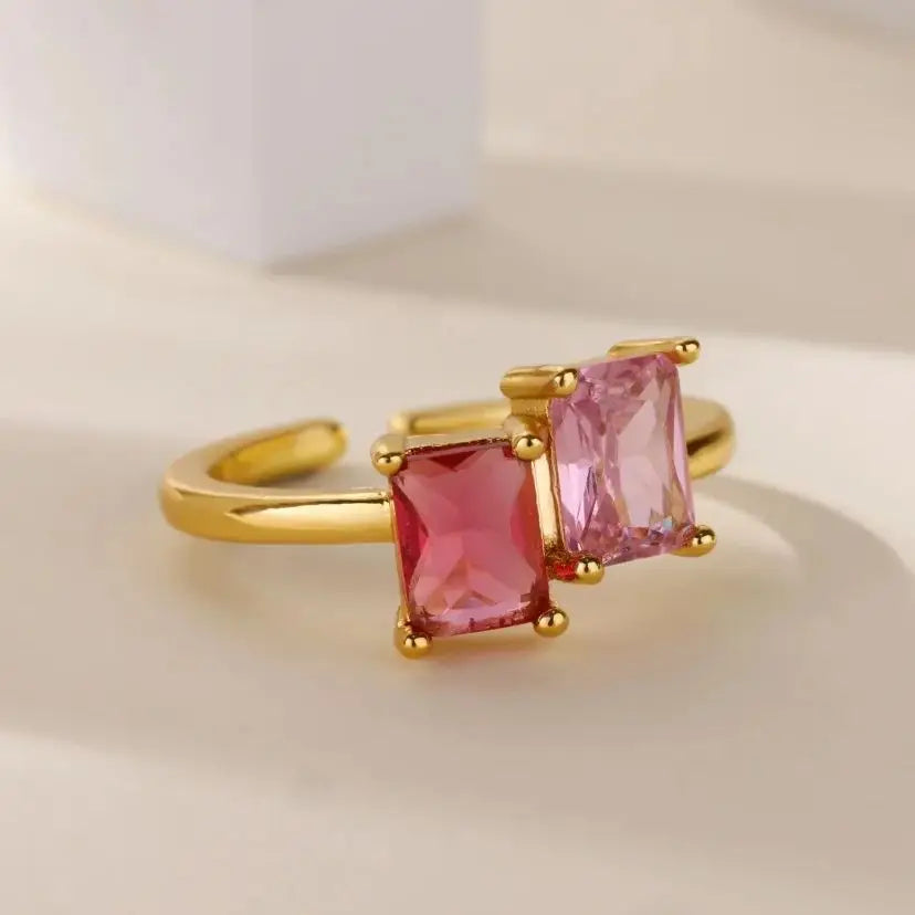 Stainless Steel Zircon Square Ring for Women 18K Gold Plated 2 Colors  Adjustable Ring Hypoallergenic Dainty Trendy Jewelry Vera Lux