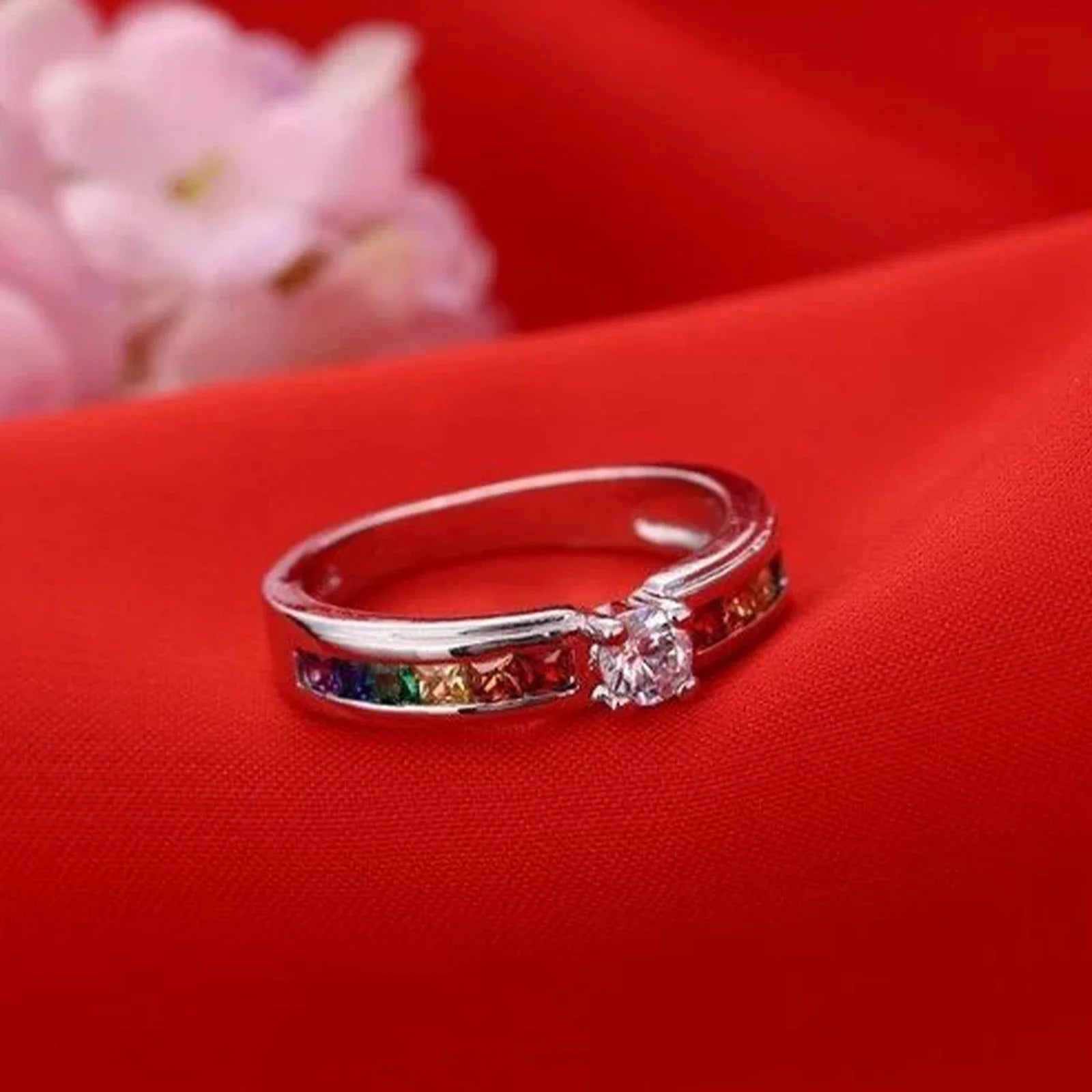 Real 100% 925 Sterling Silver Color Rainbow Cubic Zircon Rings For Women Wedding Lovely Engagement Proposal Ring Accessory Vera Lux