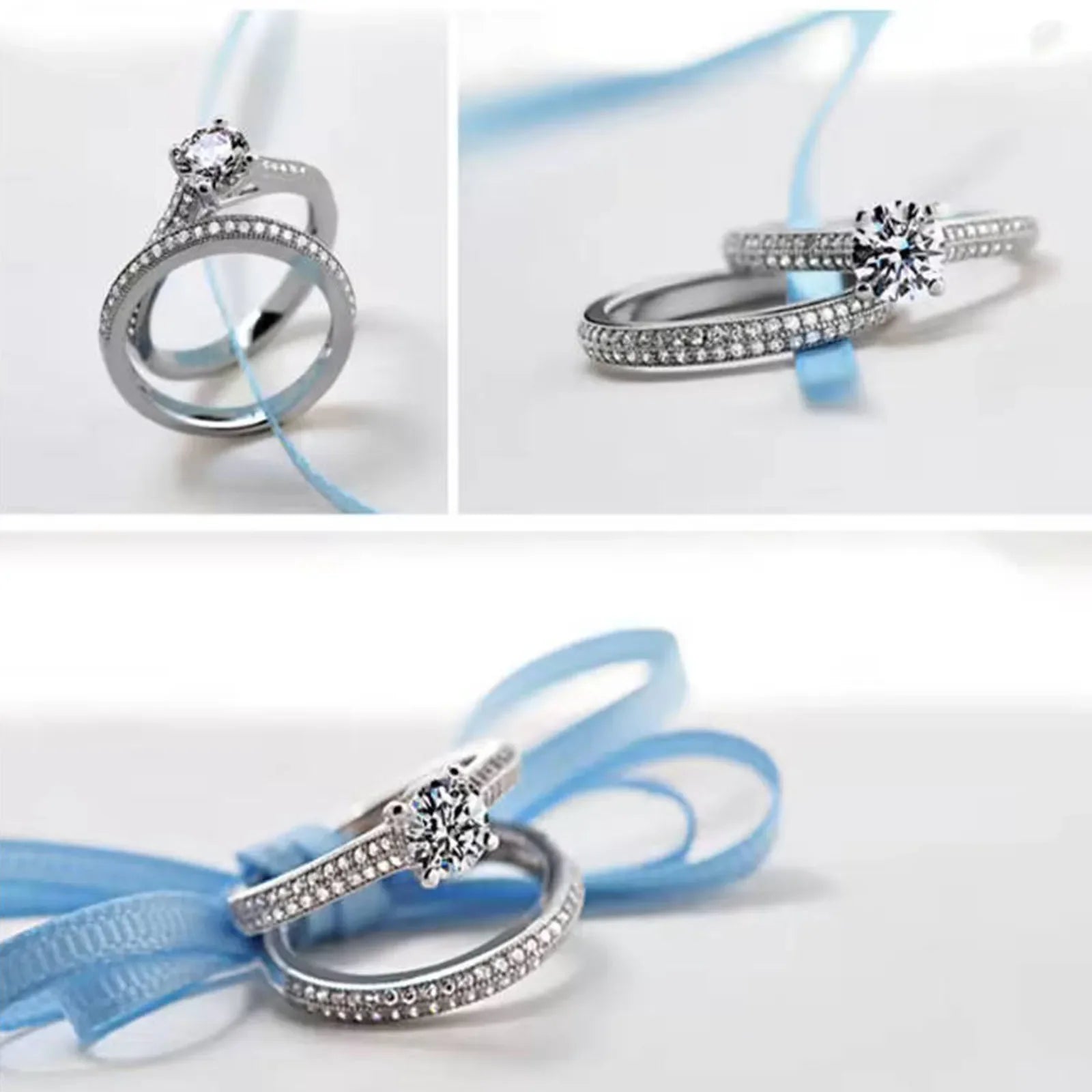 1 pair Vintage Halo 925 Sterling Silver Wedding Ring Set For Women Lady Anniversary Gift Jewelry Bulk Sell Vera Lux