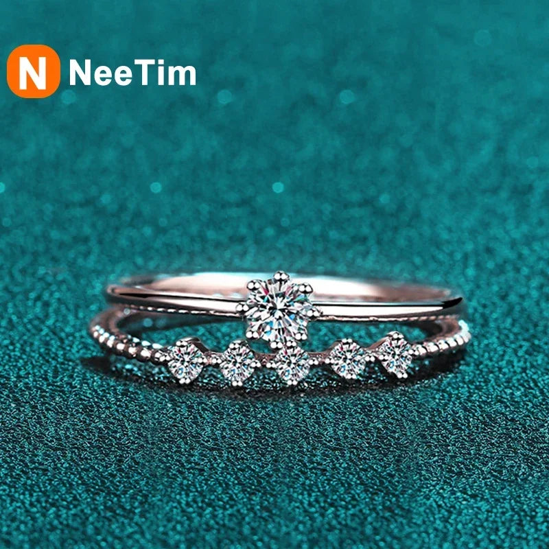 NeeTim 3mm Moissanite Ring Set Silver 925 Brilliant Cut 0.1 Carat Diamond Test Past D Color Moissanites Rings Original Jewelry Vera Lux