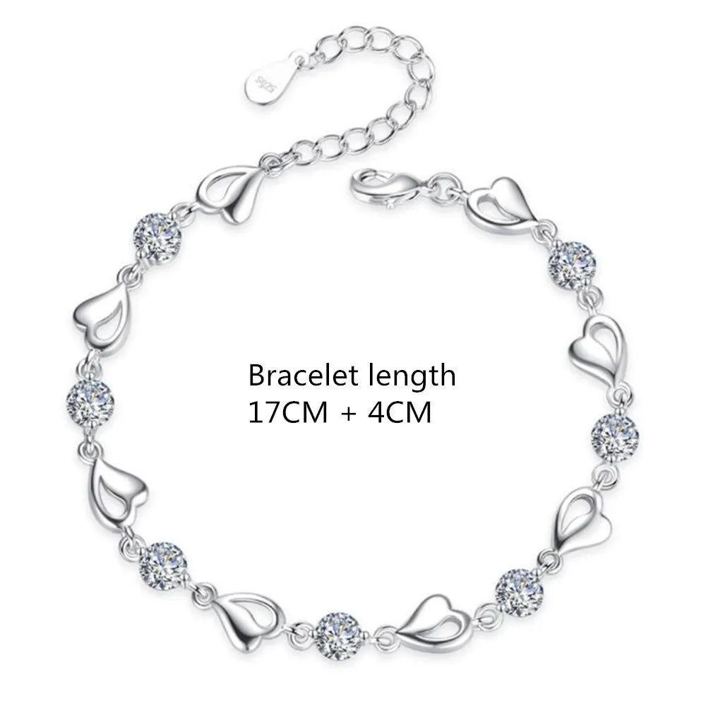 URBABY 925 Sterling Silver Bracelet Jewelry High Quality Retro Heart Wedding Shaped Cubic Zirconia Length 17CM+4CM Vera Lux