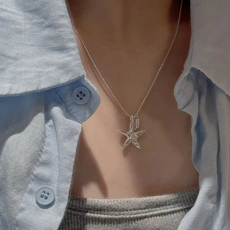 925 Sterling Silver Necklace Cute Five Pointed Star Smile Dimple Pendant for Women Girl Jewelry Gift Dropshipping Wholesale Vera Lux