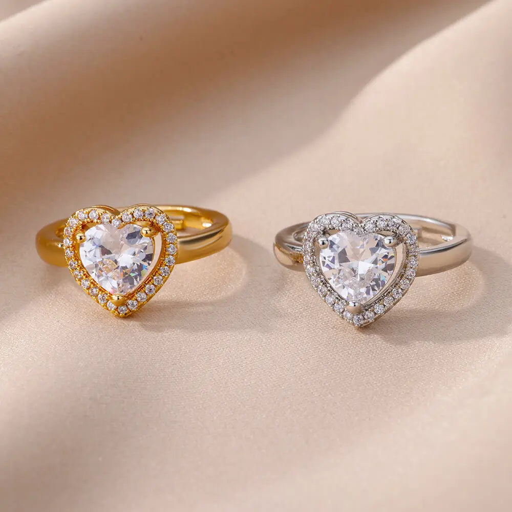 Stainless Steel Heart Rings For Women Zircon Gold Color Heart Adjustable Ring Femme Wedding Party Accessories Jewelry Gift 2024 Vera Lux