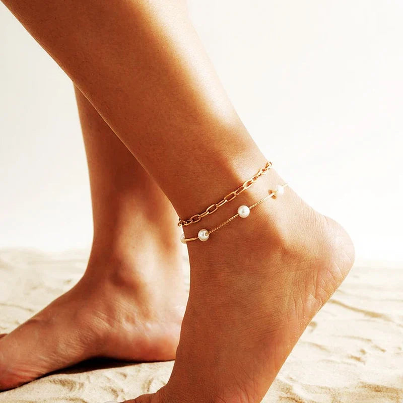 Stainless Steel Imitation Pearl Anklets for Women Gold Color Chain Ankle Bracelet Anklet Summer Beach Jewelry Accessories Gift Vera Lux