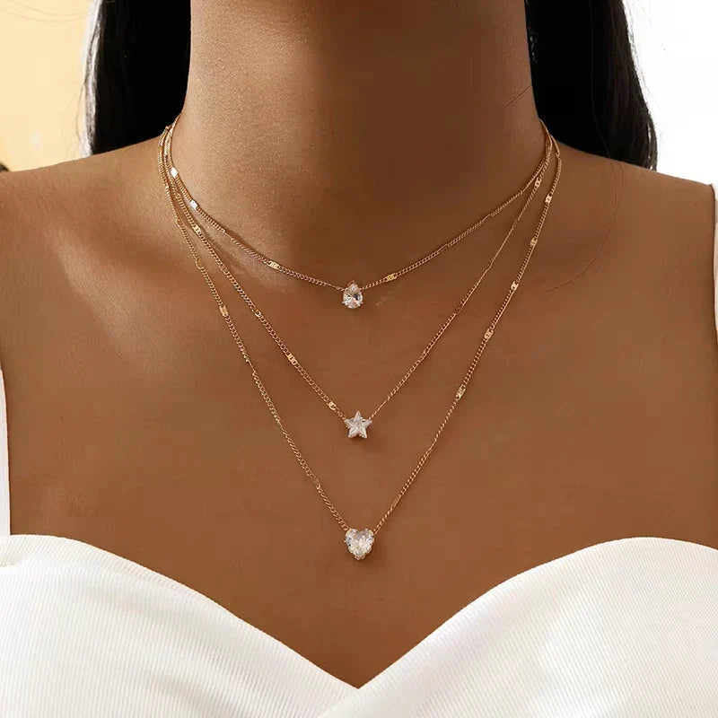 Trendy Zircon Pendant Necklace For Women Multilayer Chain Choker Fashion Female Party Shiny Jewelry Gift Vera Lux