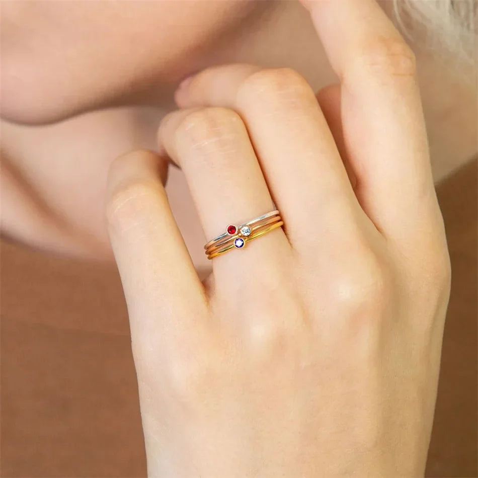 SUNIBI Stainless Steel Birthstone Ring for Woman Gold Color Simple Style Ring Festival Party Fashion Jewelry Dropshipping Vera Lux