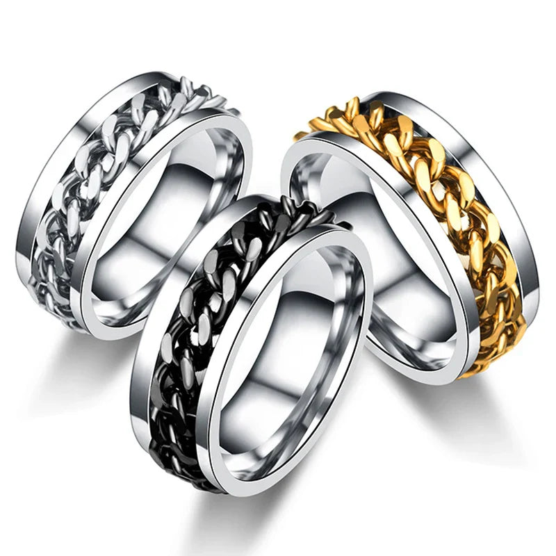 Titanium Steel Rotatable Chain Rings for Women Men Spinner Decompression Multifunctional Chain Ring Bottle Opener Ring Jewelry Vera Lux