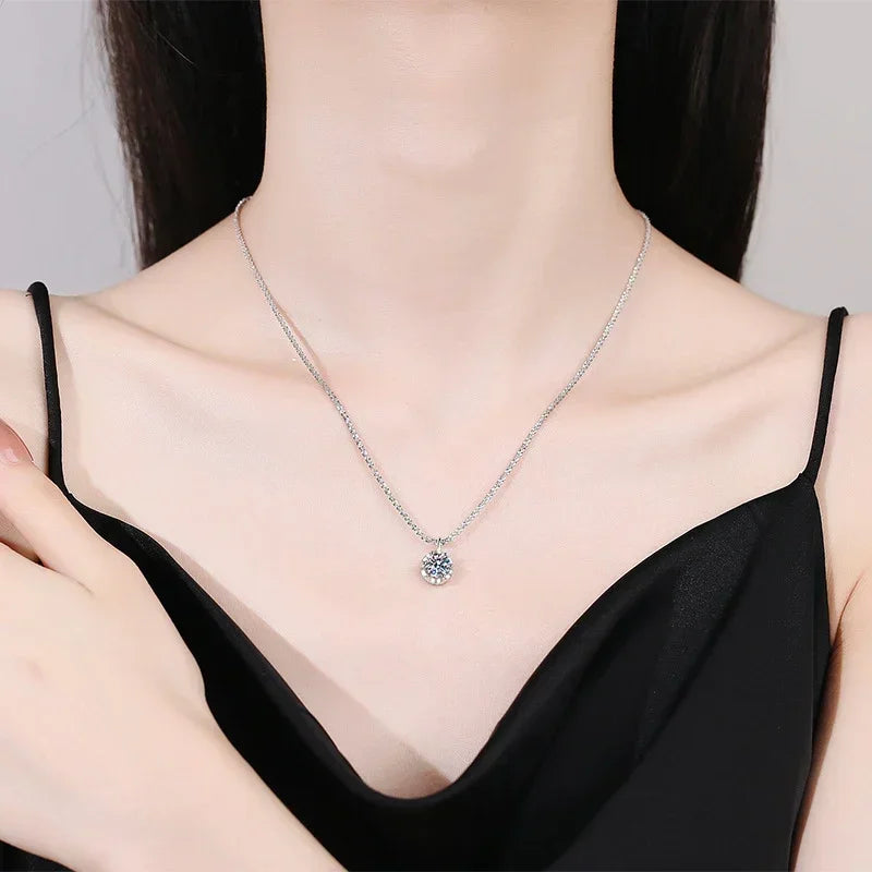 NeeTim 2ct Moissanite Necklace Pendant S925 Sterling Silver  Party Wedding Lab Dimond Gem Necklaces For Women with Certificate Vera Lux
