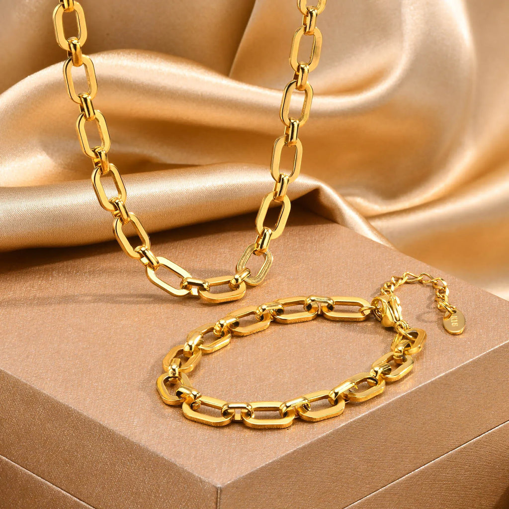 Chunky Gold Plated Link Necklace For Women, Stainless Steel Oval Thick Chain Choker Minimalist Jewelry Vera Lux