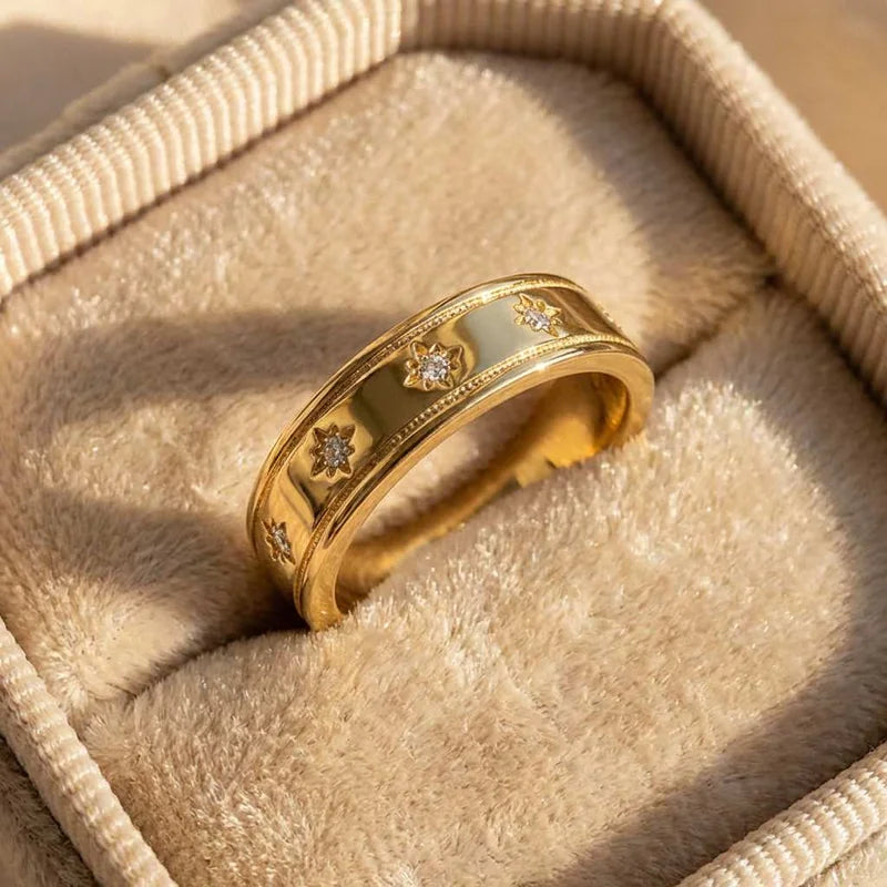 925 Sterling Silve Star Chunky Ring For Women Vintage Trendy Gold Color Zirconia Finger Rings Punk Accessories Jewelry Gift Vera Lux