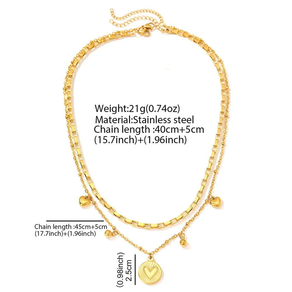 woiwoi Stainless Steel Necklace Luxury Exquisite Peach Heart Double Layer Bone Chain Ladies Jewelry Birthday Anniversary Gift Vera Lux