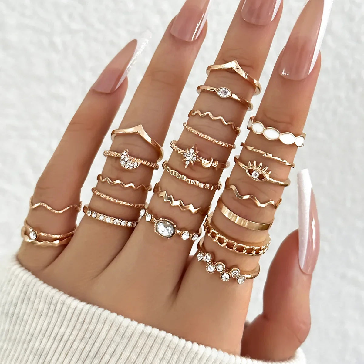 23Pcs Fashion Knuckle Rings Set For Women Crystal Star Moon Eye Wave Gold Silver Color Rings Female Trendy Party Jewelry Gift Vera Lux