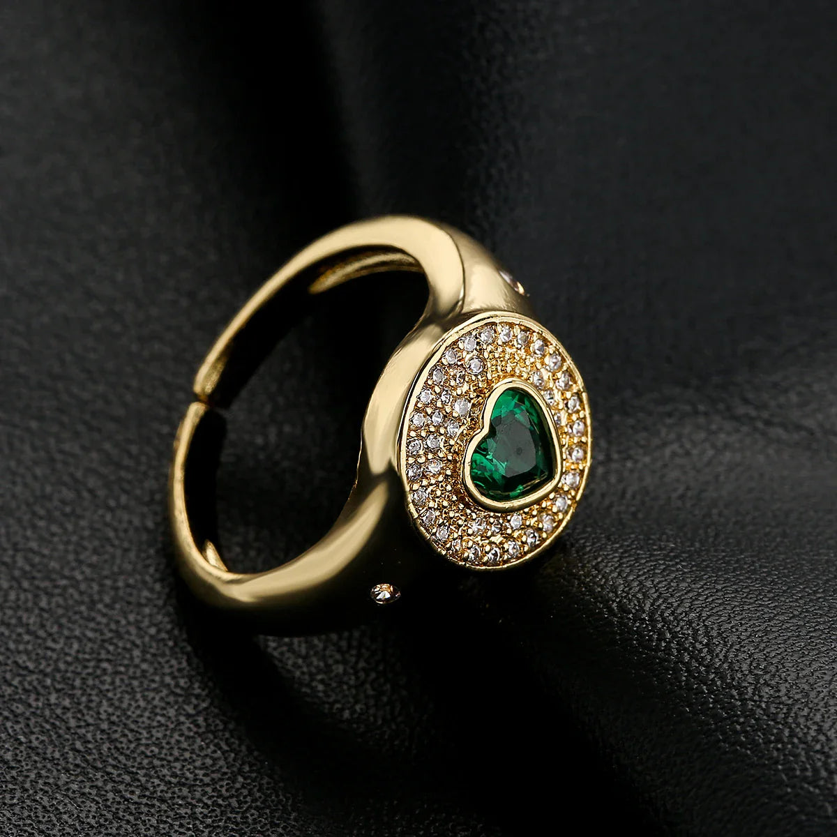 NEWBUY 2024 Hot Sale Red/Green CZ Zircon Heart Rings For Women Adjustable Gold Color Copper Wedding Jewelry Femme Bijoux Vera Lux
