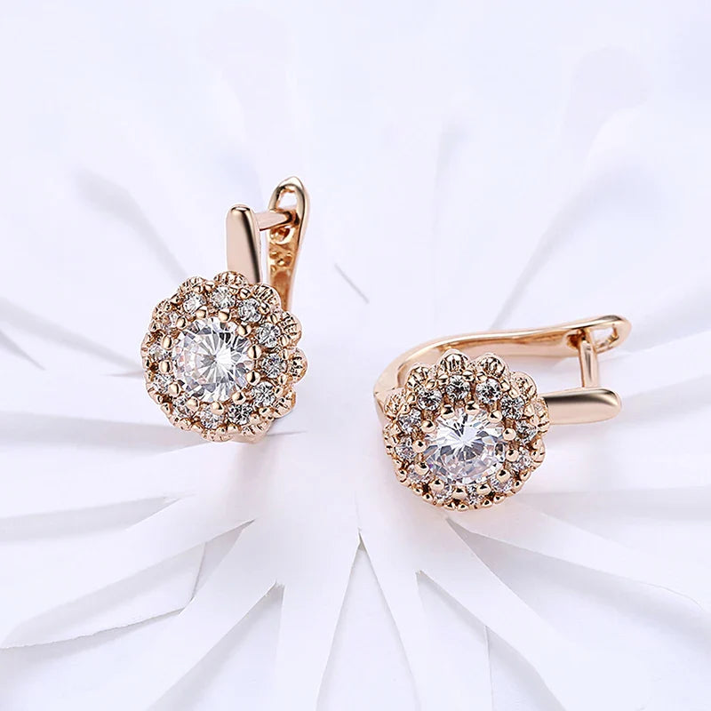 Aravant 925 Silver 18K Gold Cubic Zirconia Flower Gold Drop Earrings For Women Wedding Fashion Jewelry Vera Lux