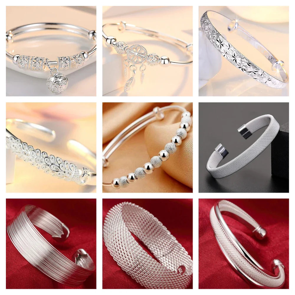 Wholesale Fine 925 Sterling Silver Bangles Bracelet Charms Heart Open for Women Lady Jewelry Adjustment Cuff Wedding Gift Vera Lux