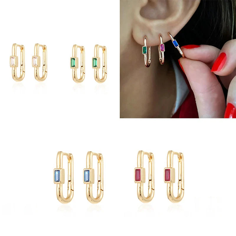1pair Women's Colorful Zircon Square Ear Clip Geometric U-shape Hoop Earrings Daily Party Pairing With Jewelry Vera Lux