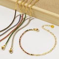 2mm Thin Colorful CZ Stainless Steel Stackable Chain Bracelet for Women Girl Vera Lux