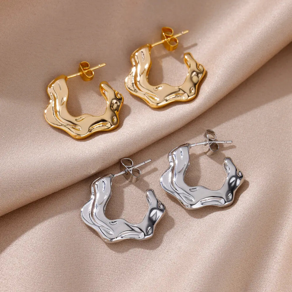 Irregular C Shaped Earrings For Women Stainless Steel Geometric Earring 2024 Trending Wedding Party Aesthetic Jewelry aretes Vera Lux
