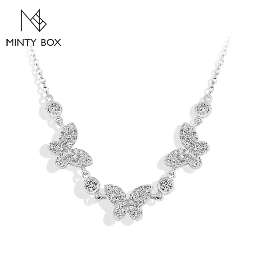 MINTYBOX S925 Silver Butterfly Moissanite Necklaces 18k Gold Plated D/VVS1 Lab Diamond 40+5cm for Women Brithday Jewelry Gift Vera Lux