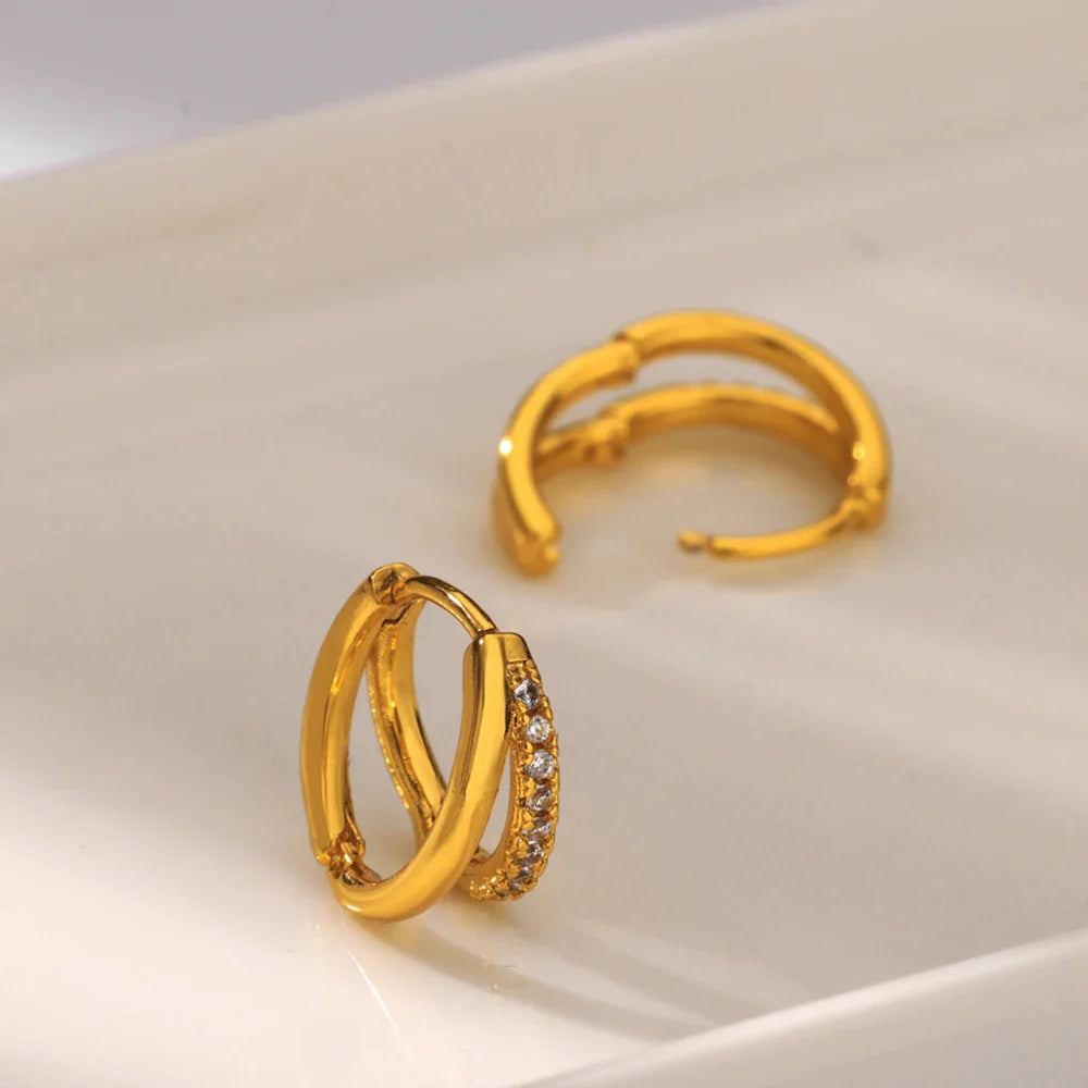 Stainless Steel Circle Earrings For Women Gold Color Aesthetic Zircon Earring Wedding Christmas Fashion Jewelry Accessories Gift Vera Lux