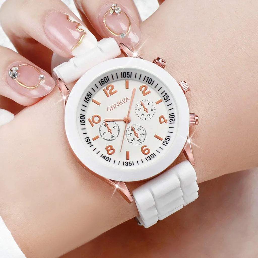 4PCS Fashion Women's Watches Casual Silicone Band Analog Quartz Watch Set（Without Box） Vera Lux