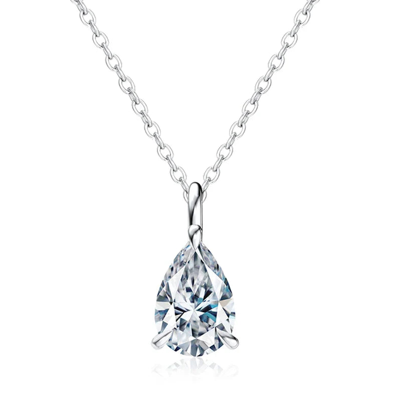NeeTim Water Drop1ct 2ct Moissanite Pendant Necklace S925 Silver Pear Cut Lab Diamond Neckchain with Certificate for Women Vera Lux