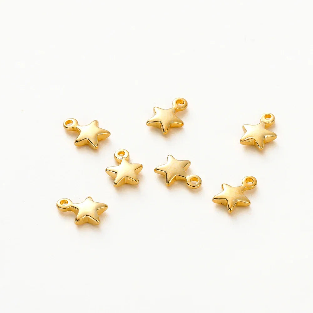 20pcs/lot 5x7MM Hole 1.0MM 14K 18K Gold Color Plated Brass Small Star Charms High Quality Pentant For Diy Jewelry Accessories Vera Lux