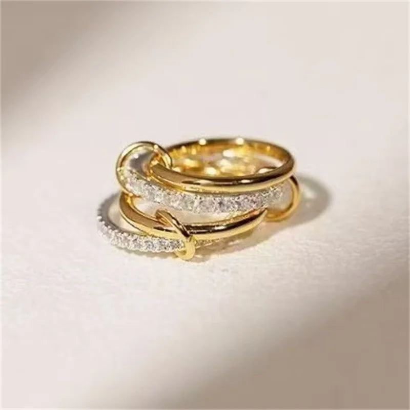 A Niche Two-Color Four-Ring Copper Jewelry Ring, Hypoallergenic, Ins Style, Stacking Artifact, Suitable For Young Wome Jewelry Vera Lux