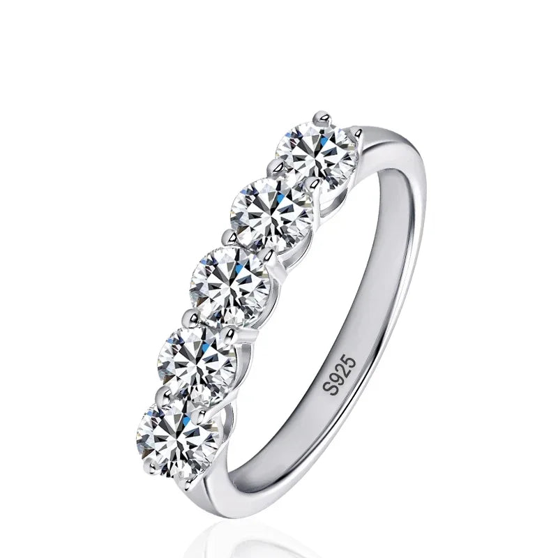NeeTim Full 4mm Moissanite Ring for Women 5 Stones Diamond Wedding Band Bride S925 Sterling Silver with White Gold Plated Rings Vera Lux