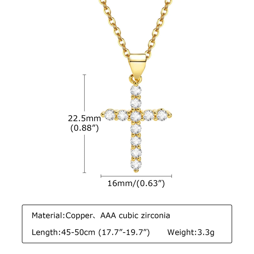 Danity Cubic Zirconia Cross Pendant Necklace for Women, Stainles Steel Chain Adjustable Vera Lux