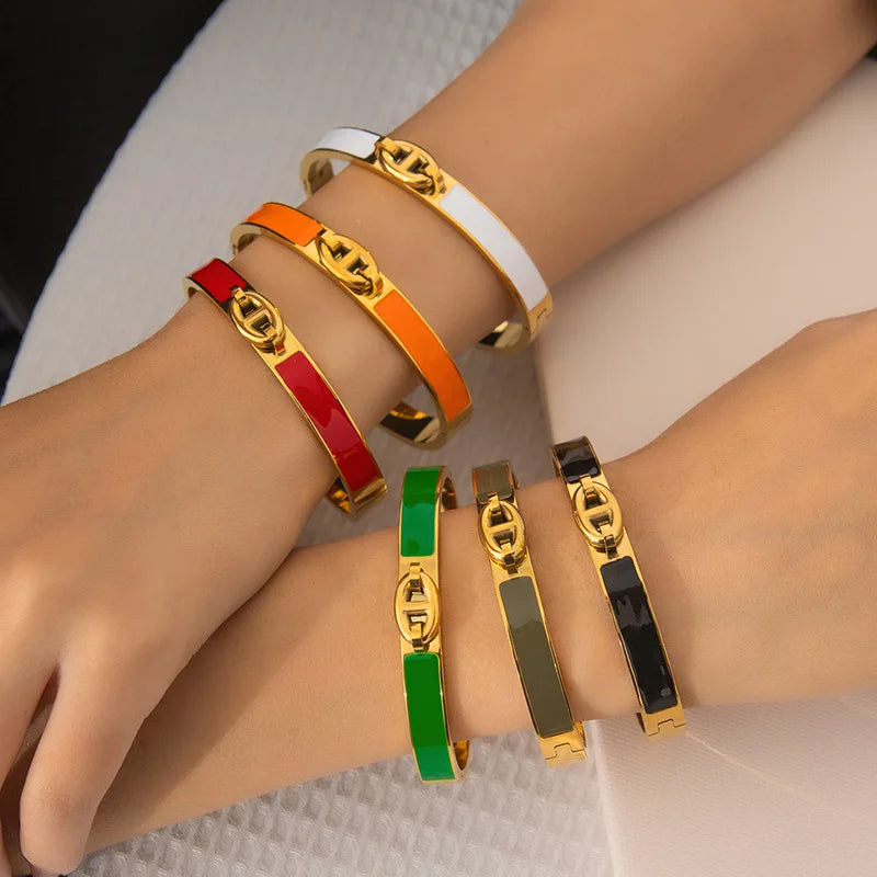 1PCS H-shaped Pig Nose Bracelet Stainless Steel Fashionable And Versatile Enamel Drip Rubber Bracelet Women's Jewelry Vera Lux