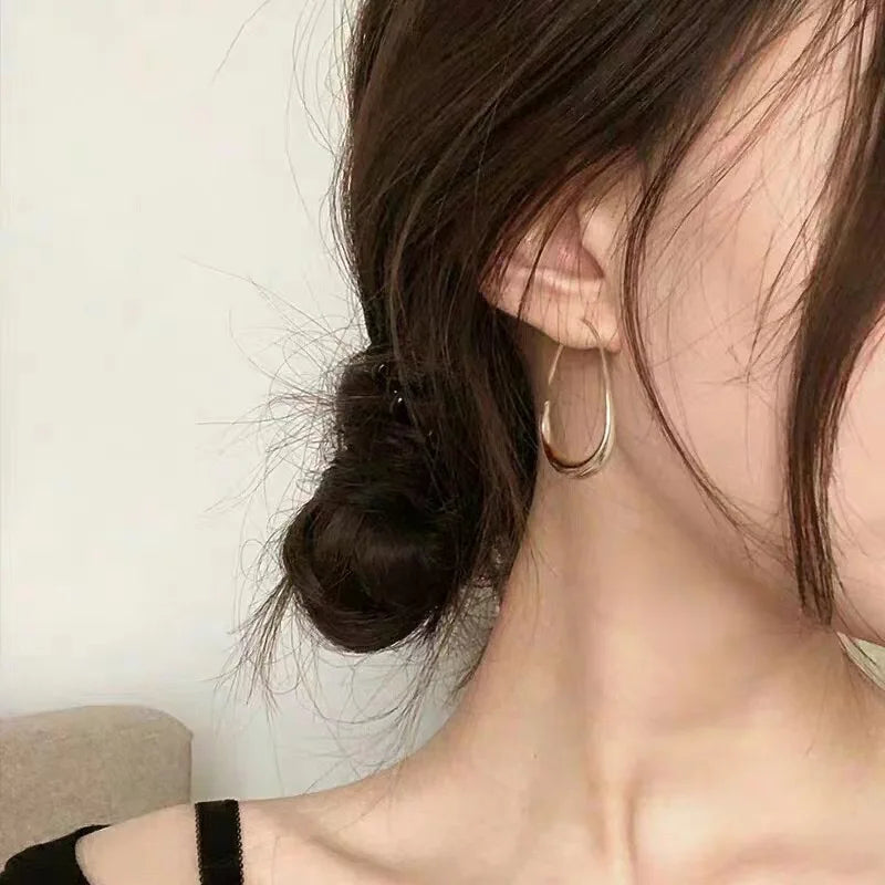 925 Sterling Silver Golden Ellipse Hoop Earrings For Women Ladies Wedding Engagement Female Jewelry Gift Money 925 Jewellery Vera Lux