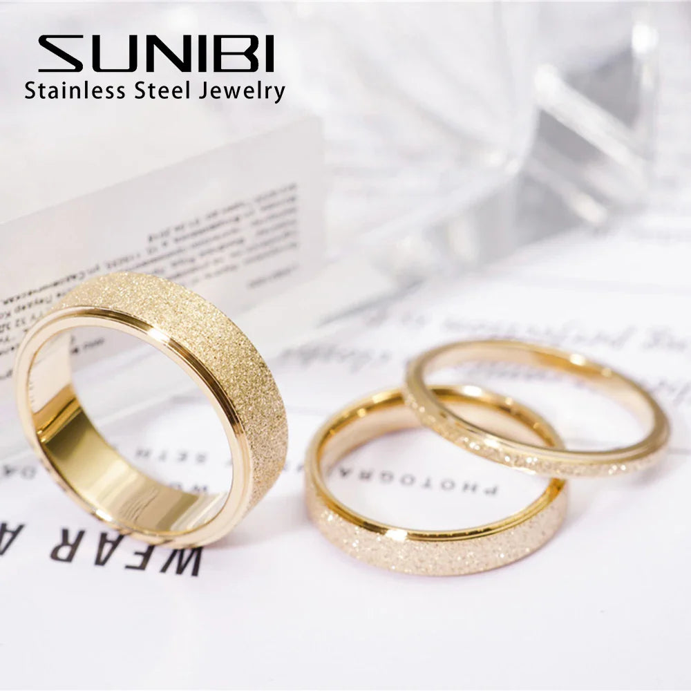 SUNIBI Frosted Stainless Steel Ring for Women Fashion Simple Gold Color Finger Rings Wedding Gifts Girls Jewelry Wholesale Vera Lux