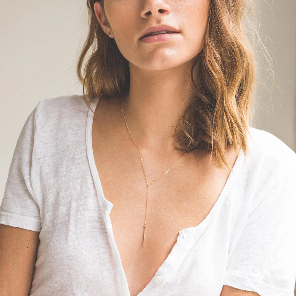 Women Fashion Stainless Steel Minimalist Long Bar Pendant Necklace Gold Silver Clavicle Chain Waterproof Everyday Wear Hot Sale Vera Lux