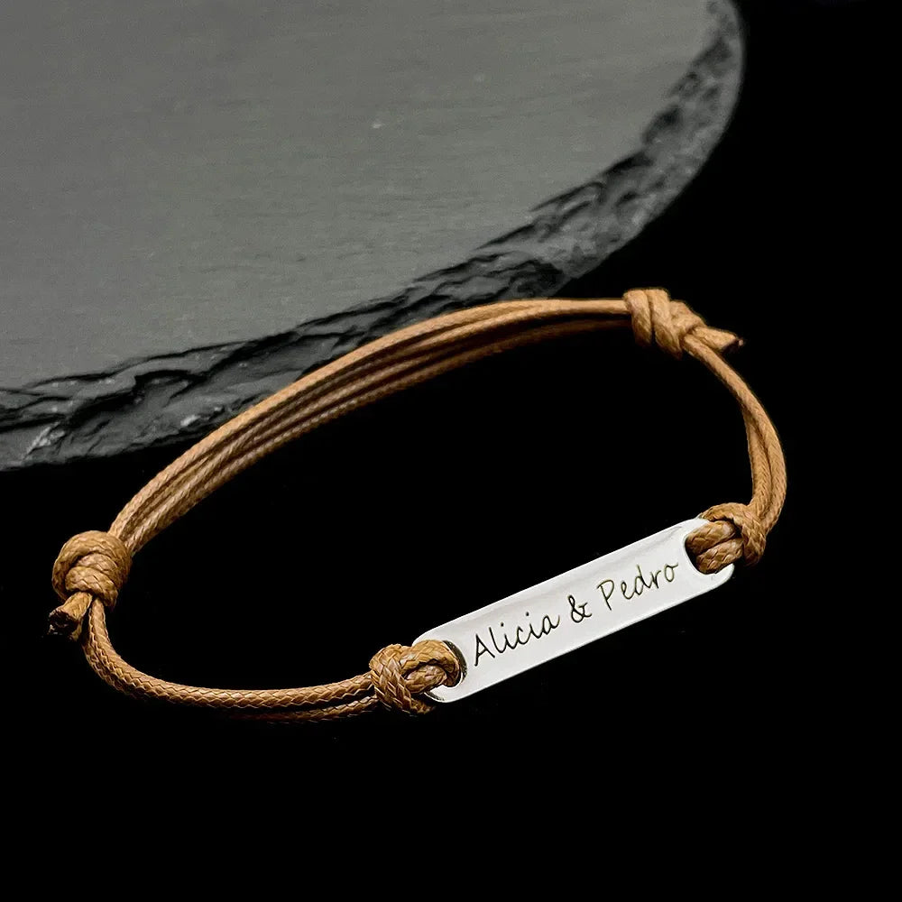 Personalized Custom Name Stainless Steel Bracelet Women Leather Rope Adjustable Bracelet Couple Bangle Valentine's Day Jewelry Vera Lux