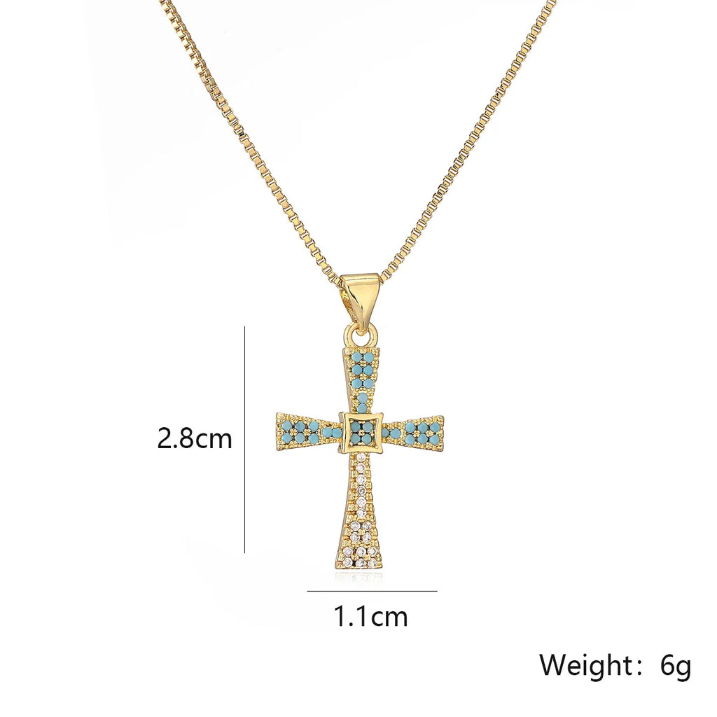 NEWBUY 2025 New Coming Cross Pendant Necklace For Women Gold Color Copper Jewelry Full CZ Zircon Inlay Vera Lux