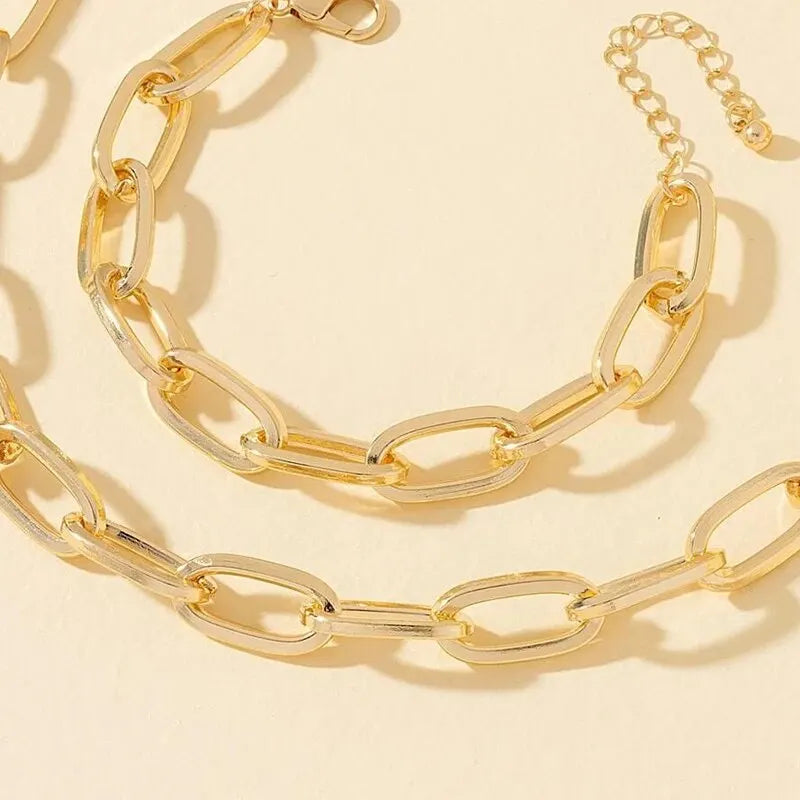 2 PCS Set Gold Color Link Chain Necklace Bracelet Set Punk Bracelet Big Link Chain Dubai Africa Party Jewelry Set Gift FOr Women Vera Lux