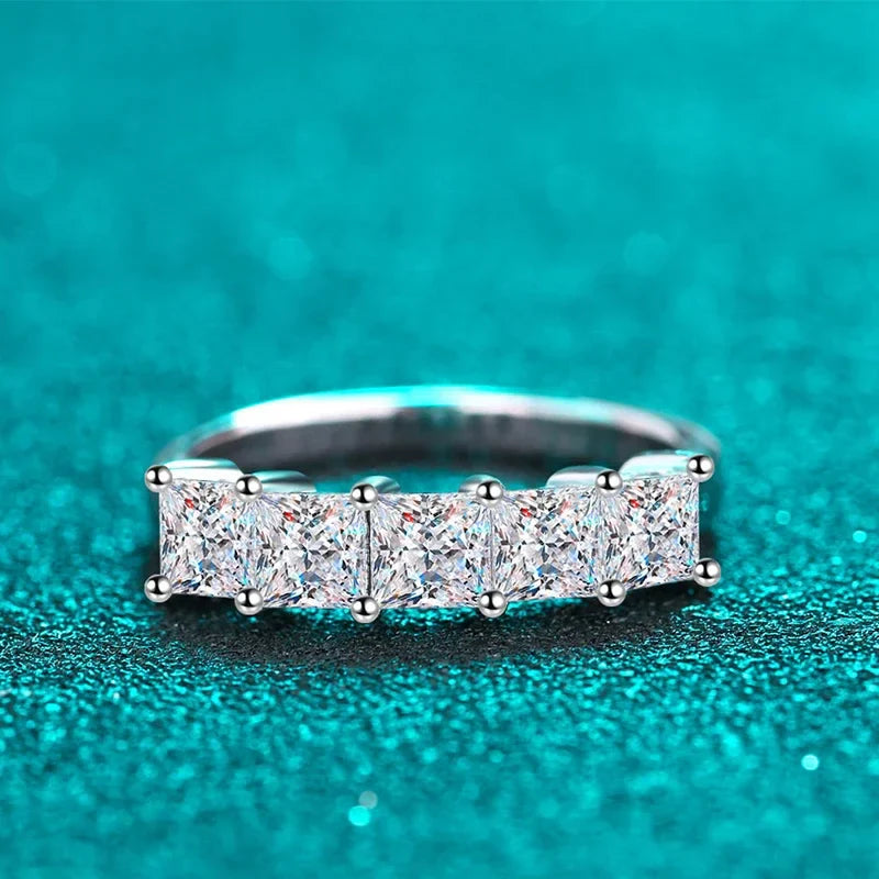 NeeTim Full D Color Princess Cut Moissanite Diamond Rings for Women S925 Sterling Silver Wedding Engagement Party Band Ring Vera Lux