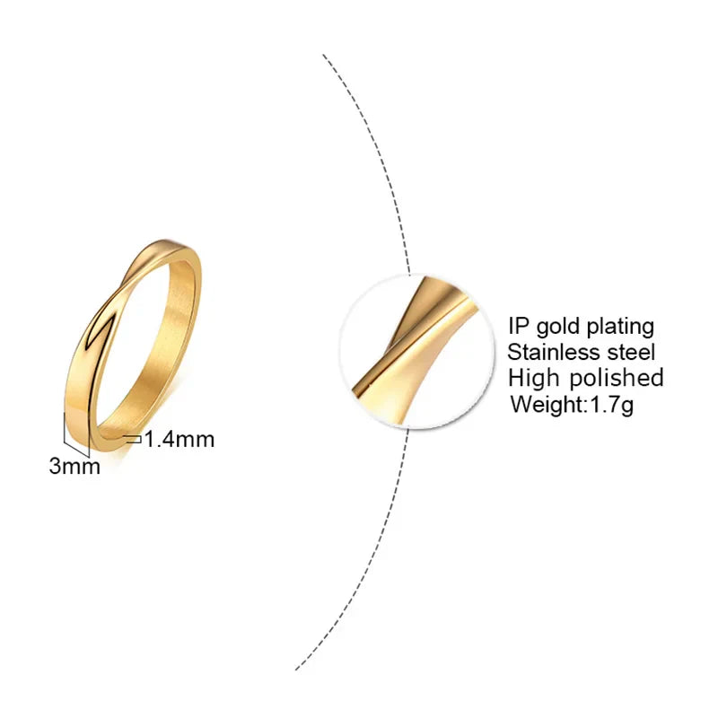 Thin 3mm Womem's Mobius Ring Charm Stainless Steel Twist Mobius Wedding Ring Infinite Love Gitfs Vera Lux