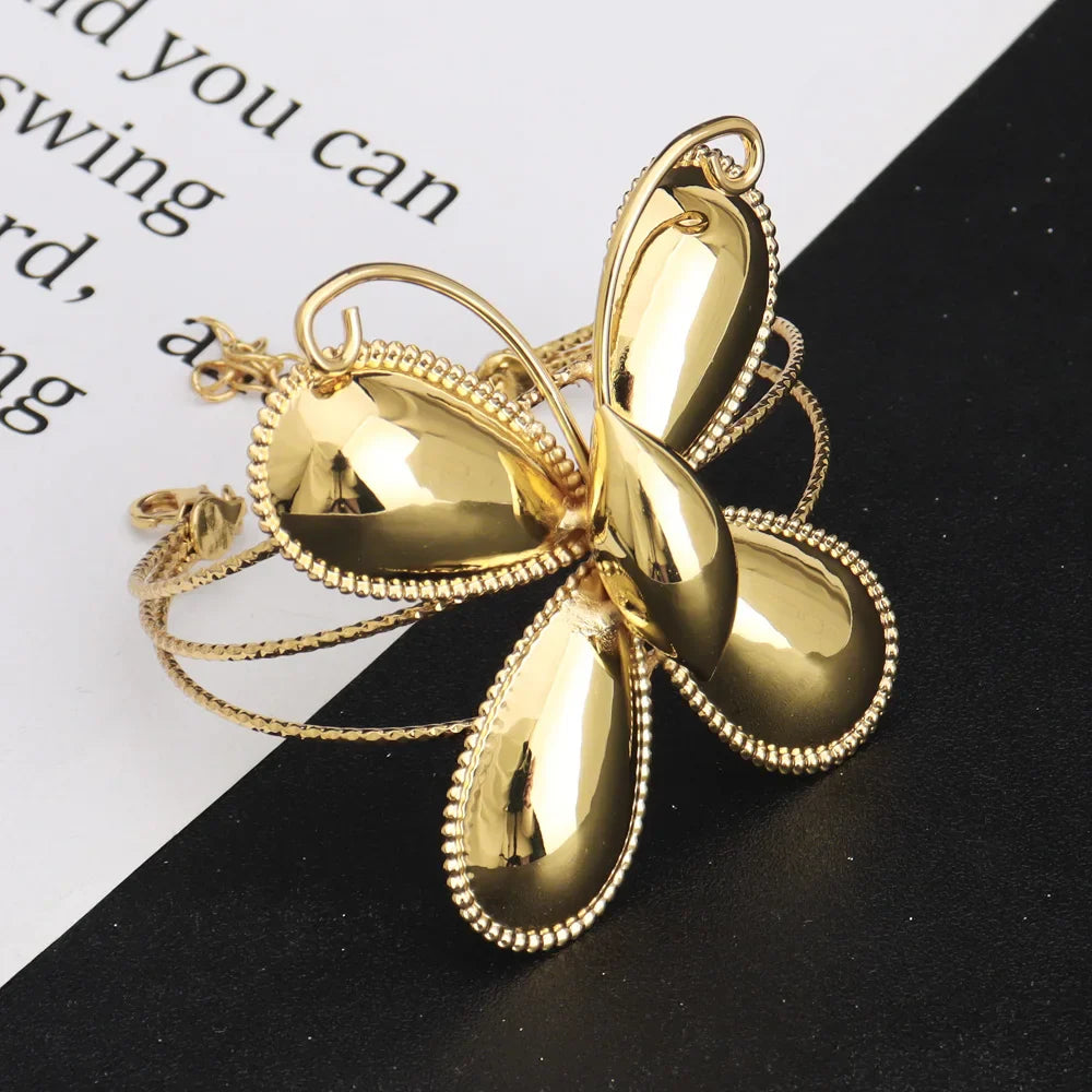 Dubai Luxury Jewellery 4PC Women's Fashion Trendy Flower Earrings Pendant Necklace Bracelet Set Gold-Plated Jewellry Party Gifts Vera Lux