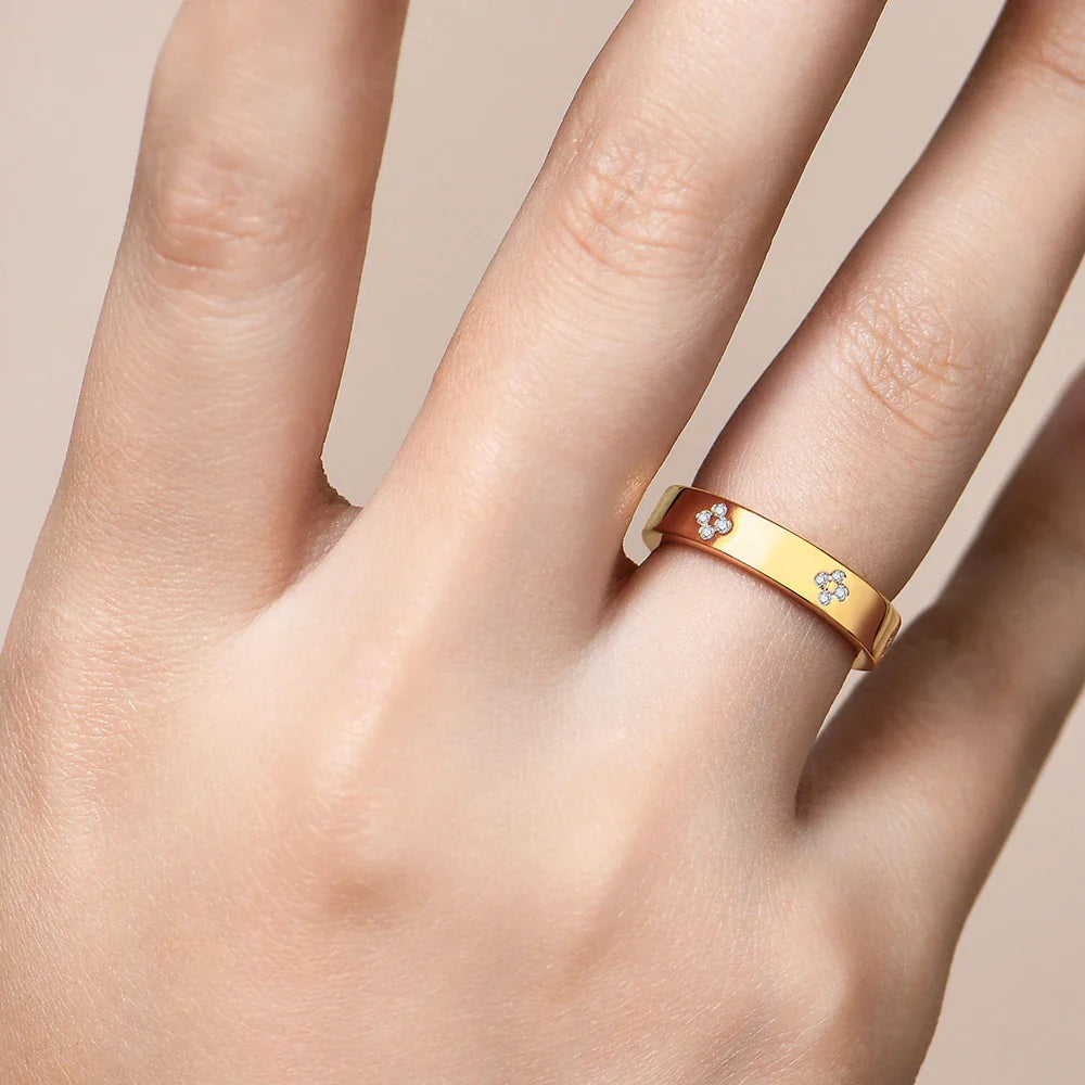MINTYBOX Clover Moissanite 18k Gold Plated Diamond Wedding Band Ring For Women S925 Silver Engagement Party Fine Jewelry Gift Vera Lux