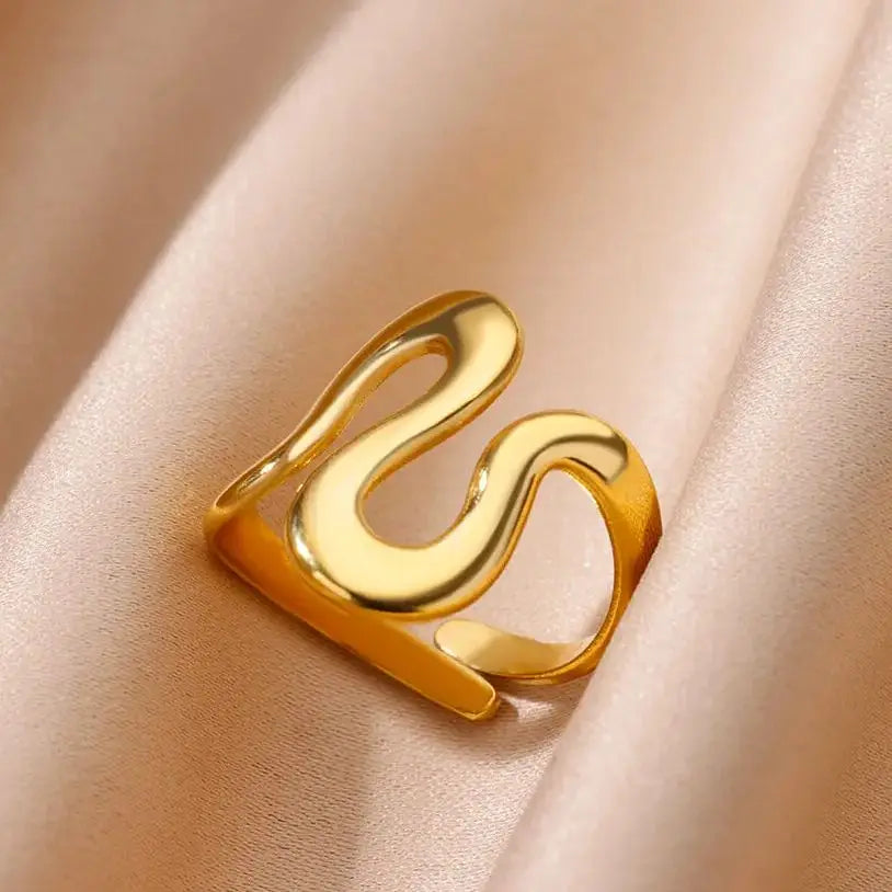 Irregular Geometric Glossy Stainless Steel Open Rings For Women Minimalist Gold Color Adjustable Wedding Ring Female Jewelry Vera Lux