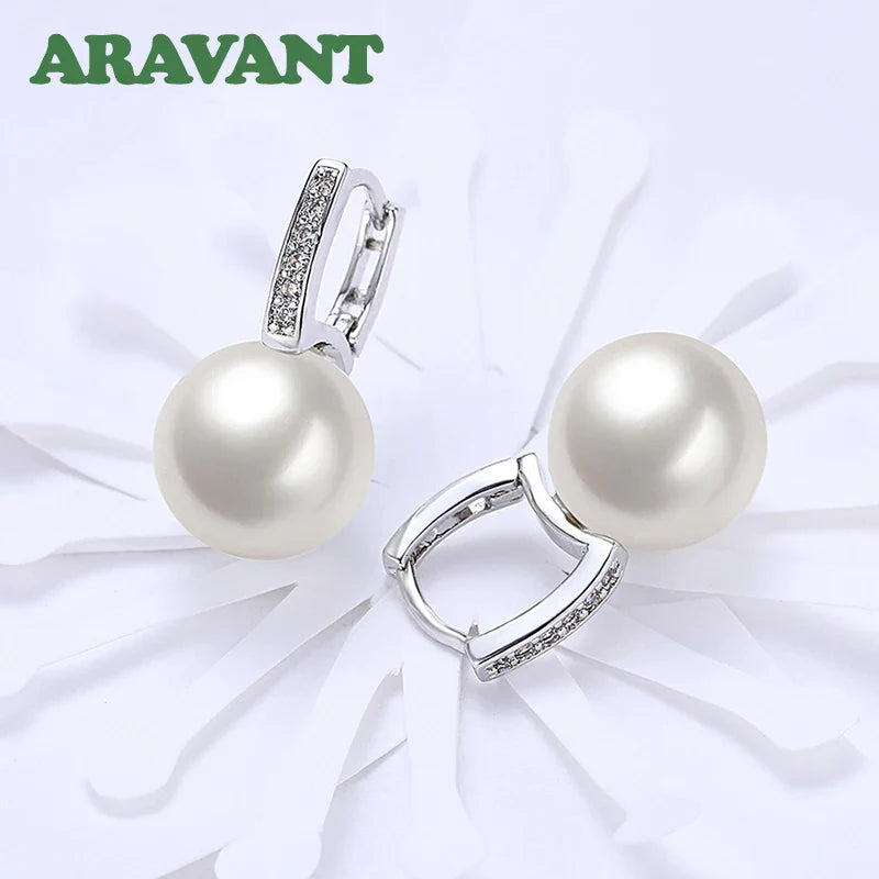 Aravant 925 Silver 18K Gold 12mm Pearl Drop Earrings For Women Wedding Fashion Jewelry Vera Lux