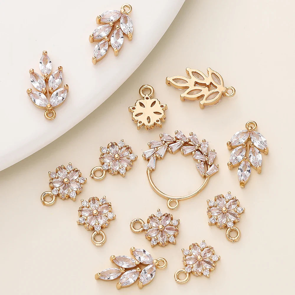 2/4Pcs 18K Gold Color Plated Various Leaves Charms Pendants with Zircon for DIY Necklace Jewelry Making Supplies Accessories Vera Lux