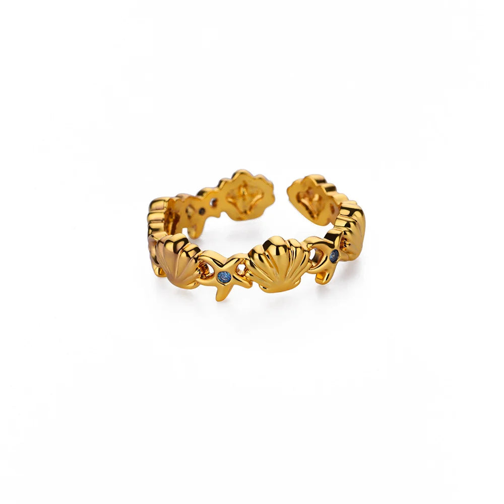 316L Stainless Steel Starfish Shell Rings for Women Gold Color Open Finger Ring Femme Trendy Summer Vacation Ocean Jewelry Gift Vera Lux