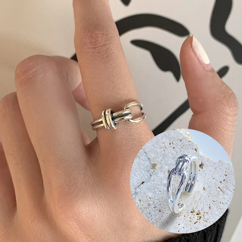 925 Sterling Silver Chain Knot Ring For Women Wrap Wide Band Rock Geometry Punk Jewelry Gift Wholesale Dropshipping Vera Lux