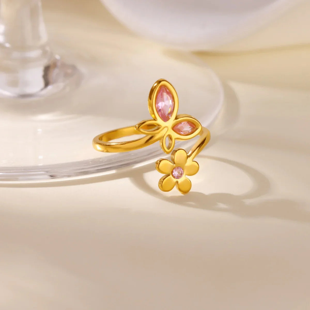 Luxury Zircon Butterfly Flower Rings for Women Stainless Steel Gold Color Cheap Ring Fashion Wedding Couple y2k Jewelry anillos Vera Lux