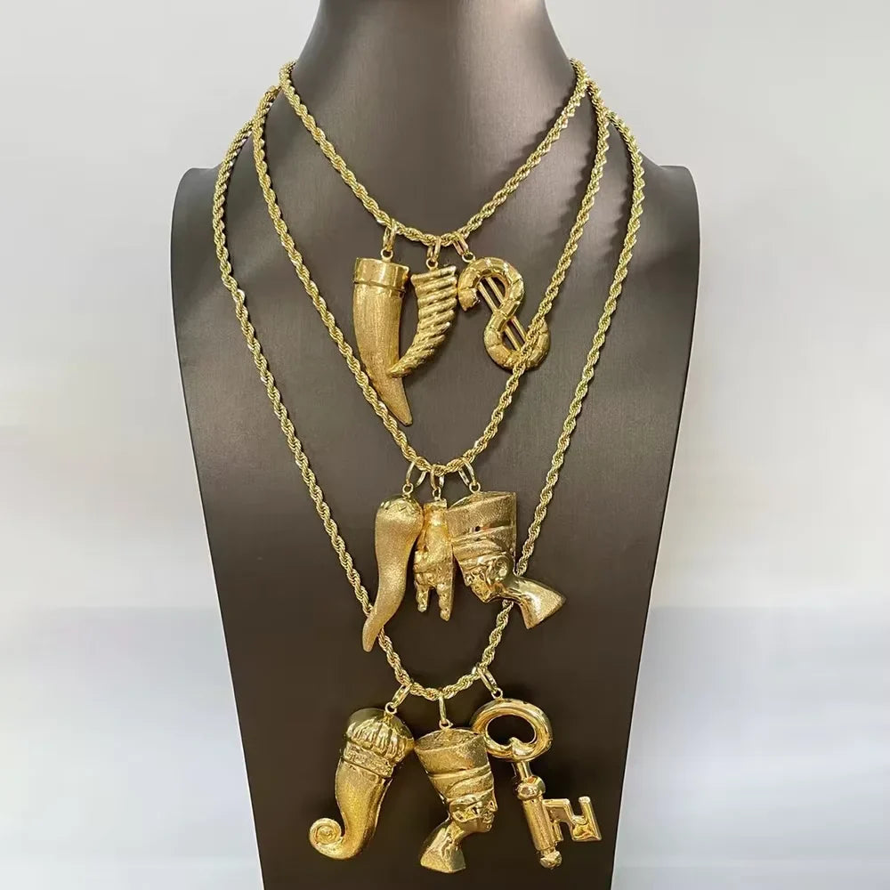 Hip Hop Personality Pendant Gold Color African Map Mermaid Dollar Euro Shape Pendant for Women Men Luxury Copper Chain Jewelry Vera Lux