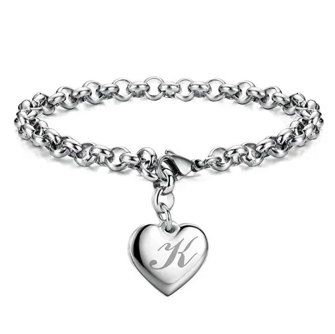925 Sterling silver Fine 26 Letter women men chain Bracelet Charm Heart Cute wedding Personality Jewelry lady gift party 20cm Vera Lux